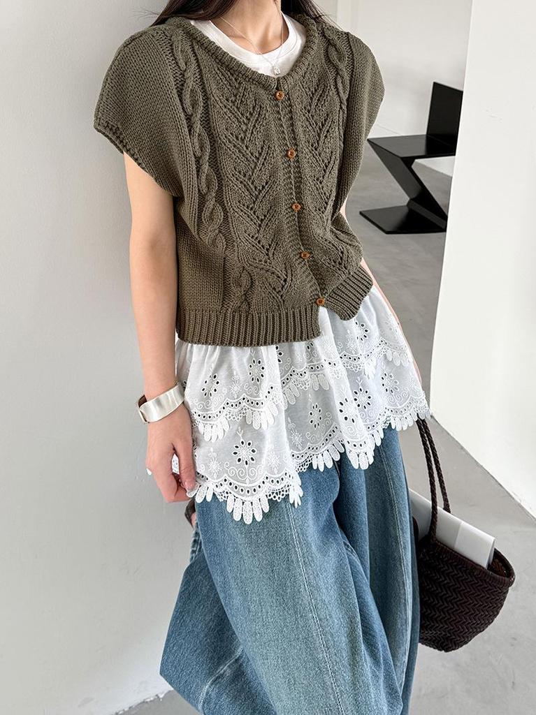 JuZhi Spring Knit Korean Style Loose Drop-Shoulder Sweater Vest Jacket