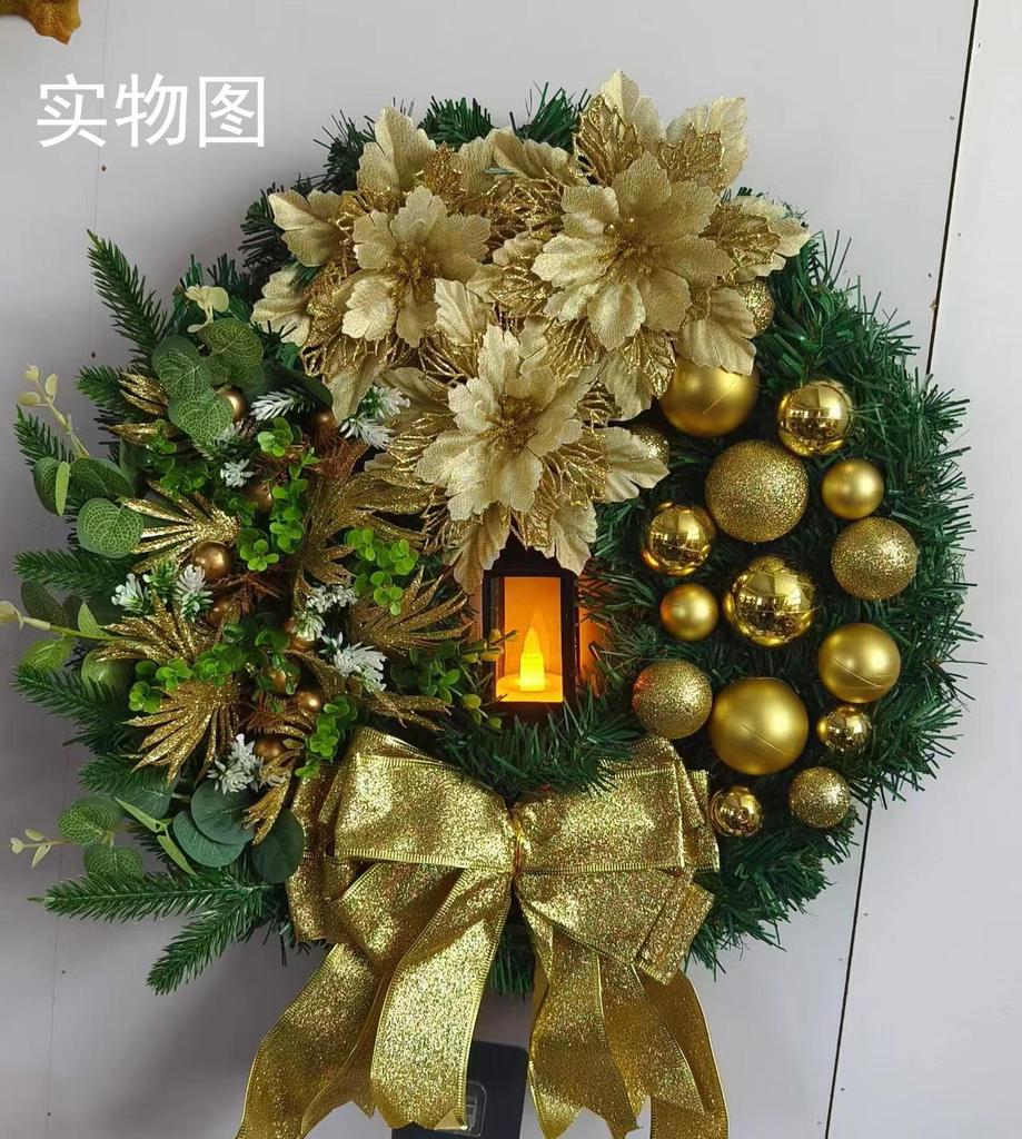 40cm Christmas Wreath With Lantern Front Door Garland With Large Bow Seasonal Ornament Christmas Decoration For Front Door Wall