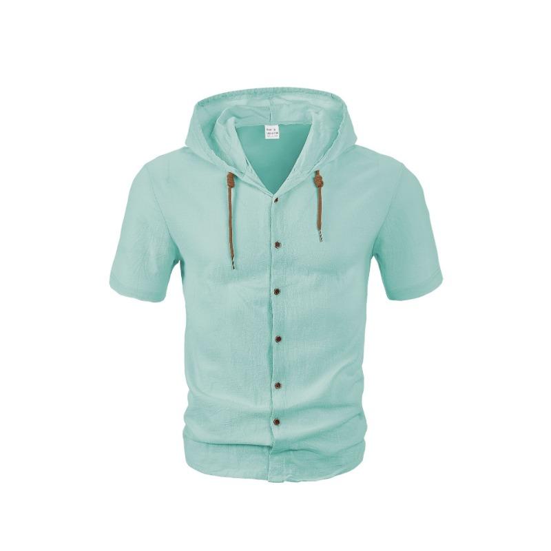 Men S Short Sleeve Hooded Shirt Loose Fit Summer Casual
