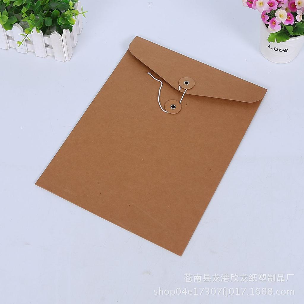 A4 Horizontal Kraft Paper File & Document Storage Bag with String Closure and Custom Logo