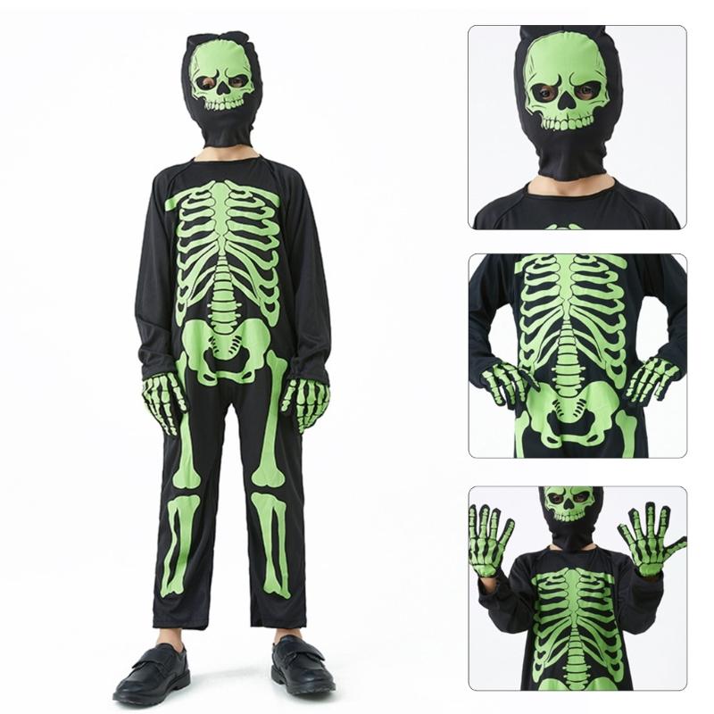 Kids Fancy Dress Up Cosplay Party Bodysuit Role Play Jumpsuit Kids Halloween Costumes Scary Skeleton Costumes for Kids