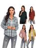 2025 New Plaid Women's Casual Lapel Shirt with Double Pockets and Long Sleeves