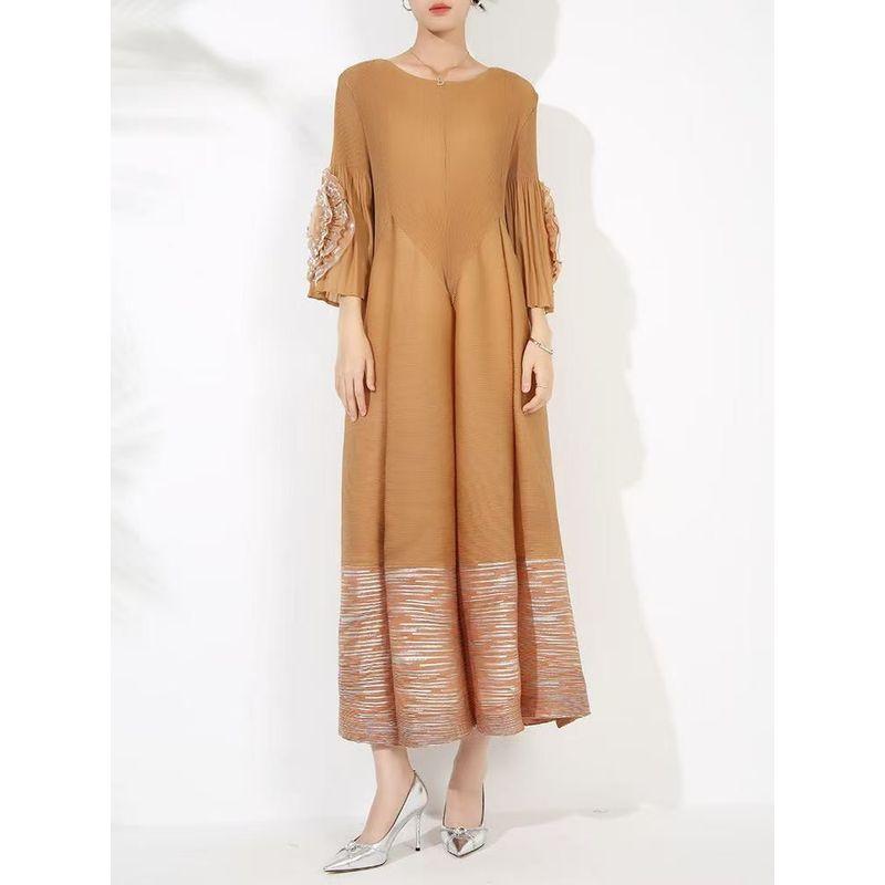 Spring, Summer, Autumn Women's Clothing Classy Stylish Petal Sleeve Length Ruched Dress Silm Fit Long Dress Dress