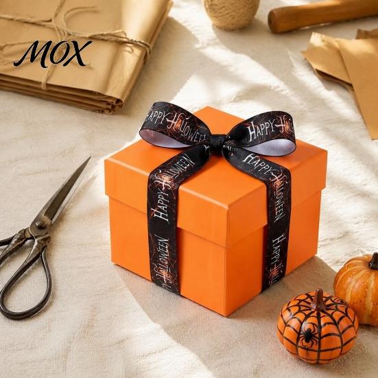 Festliches Dekoratives Stoffband Halloween-Band, 5 Yards 5/8" Kürbis Spinnennetz Aufdruck für Geschenkverpackung Verpackung, DIY Kranz Schleife Bastelarbeiten,