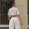 Women's Fashion Casual Solid Color Print High Waist Trousers Pants Capris