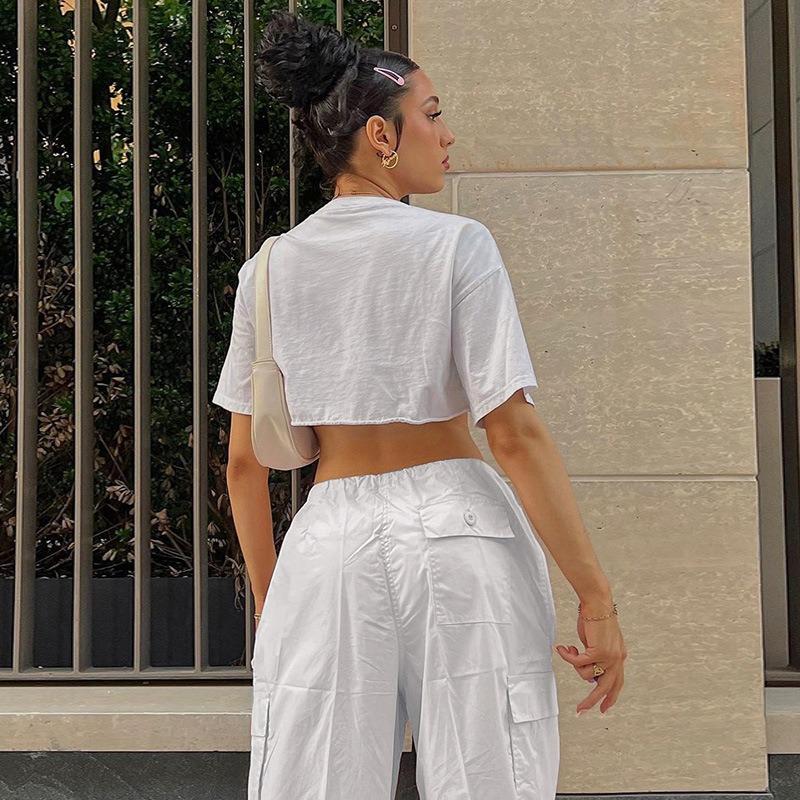 Women's Fashion Casual Solid Color Print High Waist Trousers Pants Capris