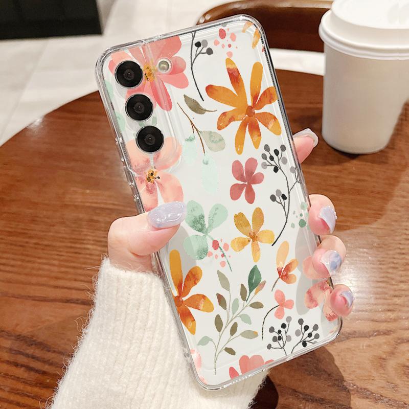 Luxury Flowers Print Case For iPhone 17 18 Pro Max Plating Lens Clear Soft Cover For iPhone 16 15 14 13 Pro Max 17E
