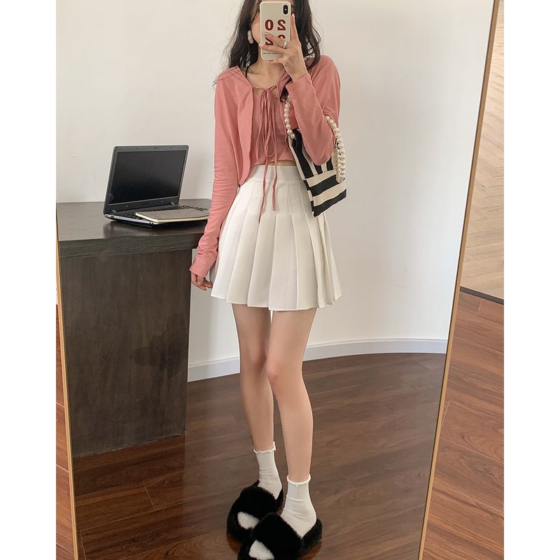

Plus size Chubby Girl Gray Mid-Length Pleated Skirt Women Summer 2025 New Preppy Elastic A Word JK Half-Length Short dress 37-39cm long white zipper 3XL