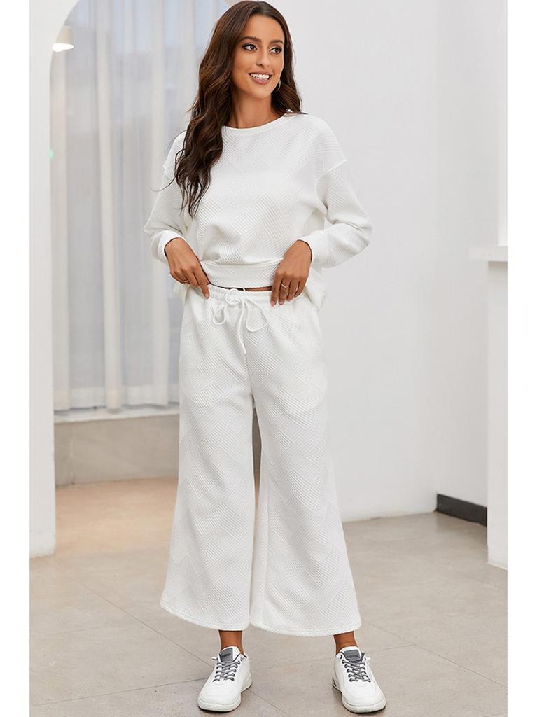 New Fall/Winter Solid-Color Textured Casual Women's Two-Piece Set - Loose-Fitting