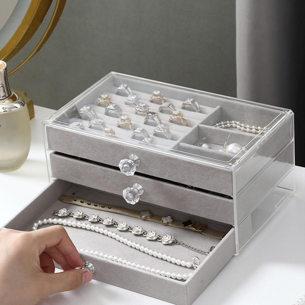 Multi Tiers Jewelry Display Stand Jewellery Holder Jewelry Storage Box Clear Drawer Organizer for Necklaces/Earrings