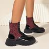 Fashion Women Boots High Quality Cross-tied British Style Boots Women Fashion Leopard Print Casual Shoes Women Round Toe Mid-Calf Boots