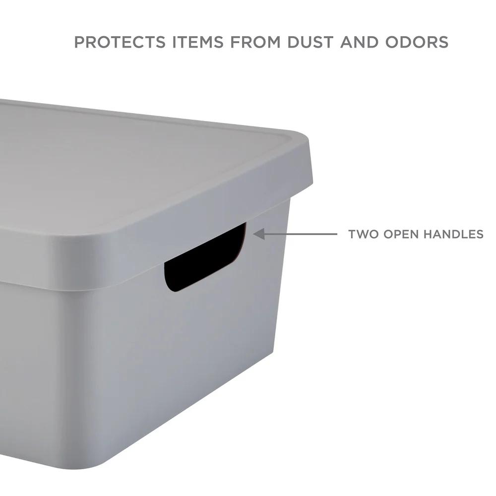 Medium Plastic Storage Box with Lid Stackable Home Office Organizer Dust Odor Protection Nestable Storage Solution Transport