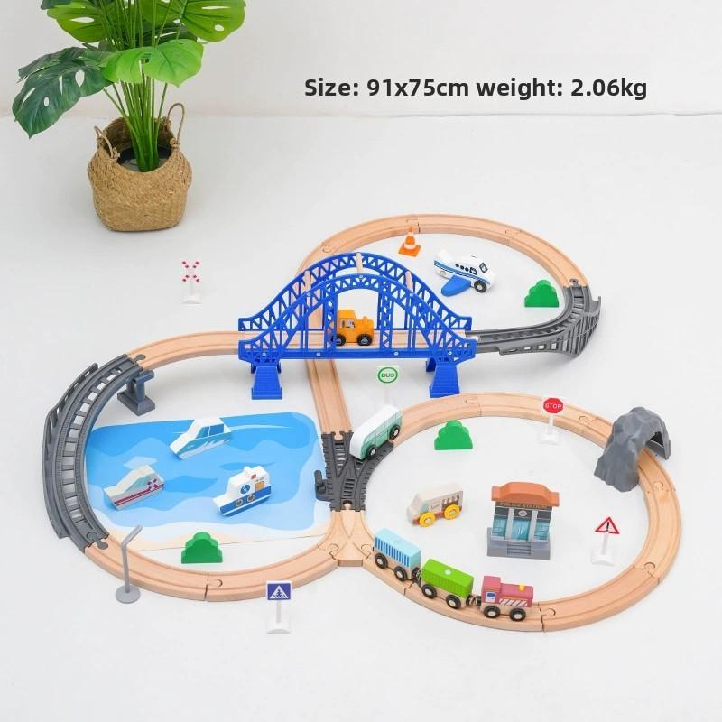 Assembled Wooden Train Track Set City Blue Bridge Scene Tracks Compatible with Brand Wooden Tracks Railway Toys for Kids Gift