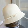 Mu Ling, the Republic of China Daughter Bow White Woolen Top Hat Hepburn French Elegant Autumn and Winter Fisherman Basin Hat Woman