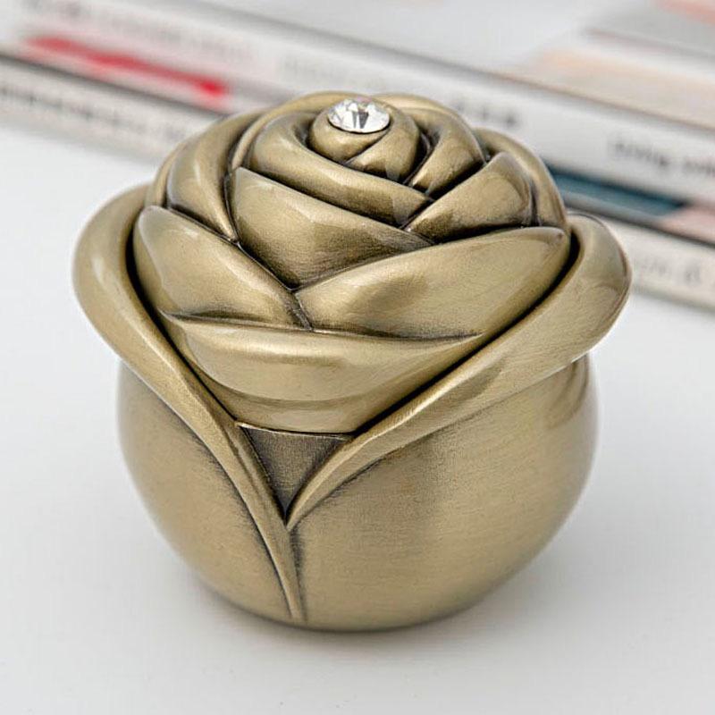 Mini Jewelry Storage Box Inlaid Gem Polishing Organizer Flower Shape Portable Alloy Storage Earrings Ring Dresser Decorative