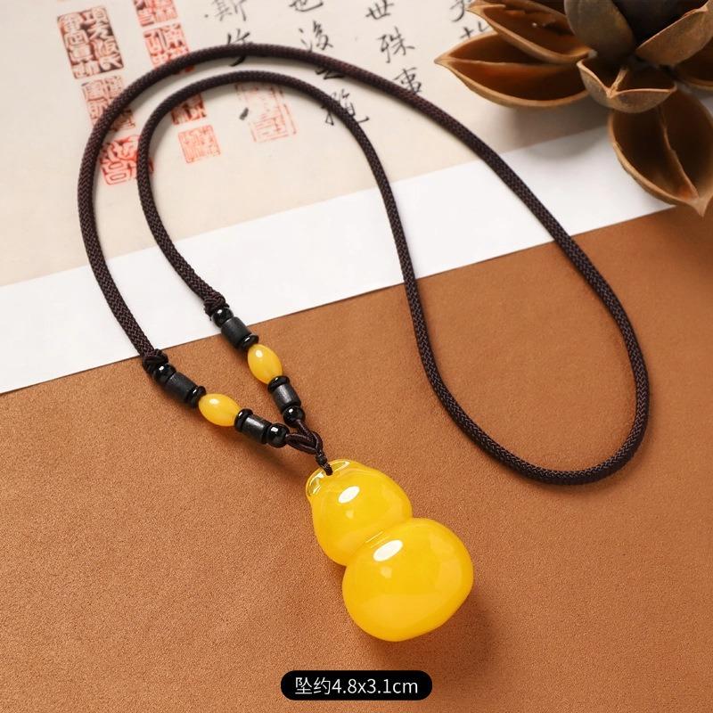 Amber Beeswax Necklace Chicken Oil Yellow No Matter Brand Pixiu Pendant Retro Women's Long Sweater Chain Men's Accessories