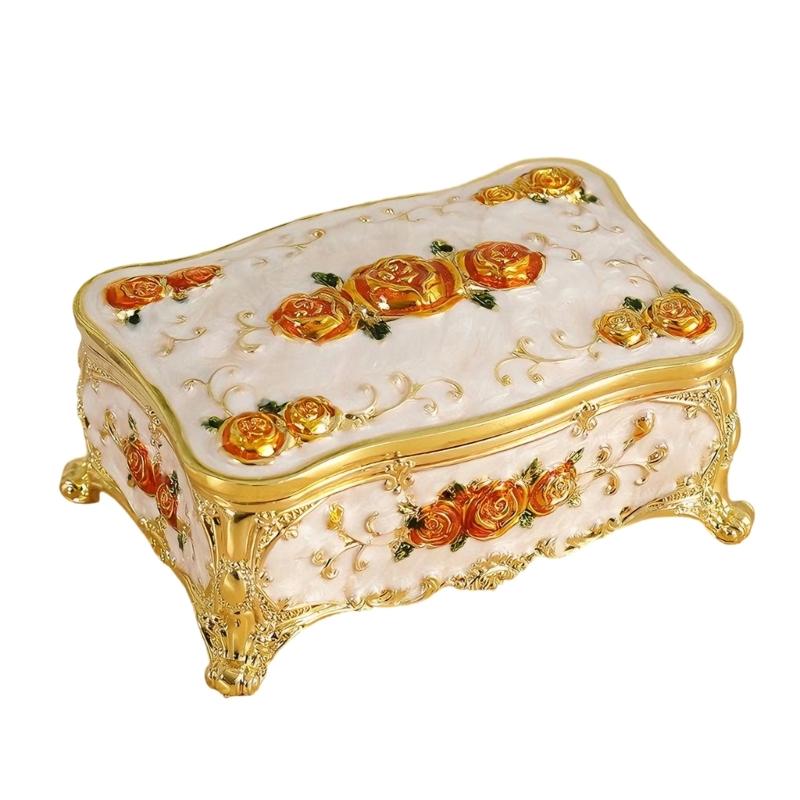 Traditional Floral incised Jewelry Storage Box for Women Built from strong Alloy Featuring Glossy Finish