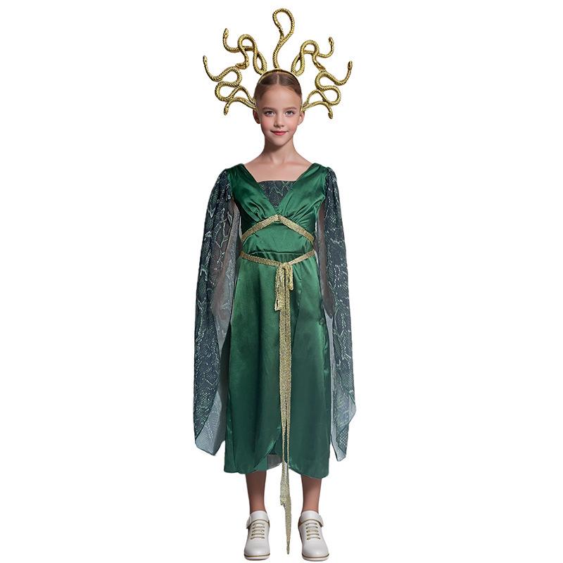 

Kids Greek Mythology Medusa Costume - Cyan Gorgon Snake-Haired Outfit Child S (3-4)