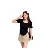 New design ins square neck short-sleeved front shoulder T-shirt women's summer sweet hottie curved hem slim-fit short top