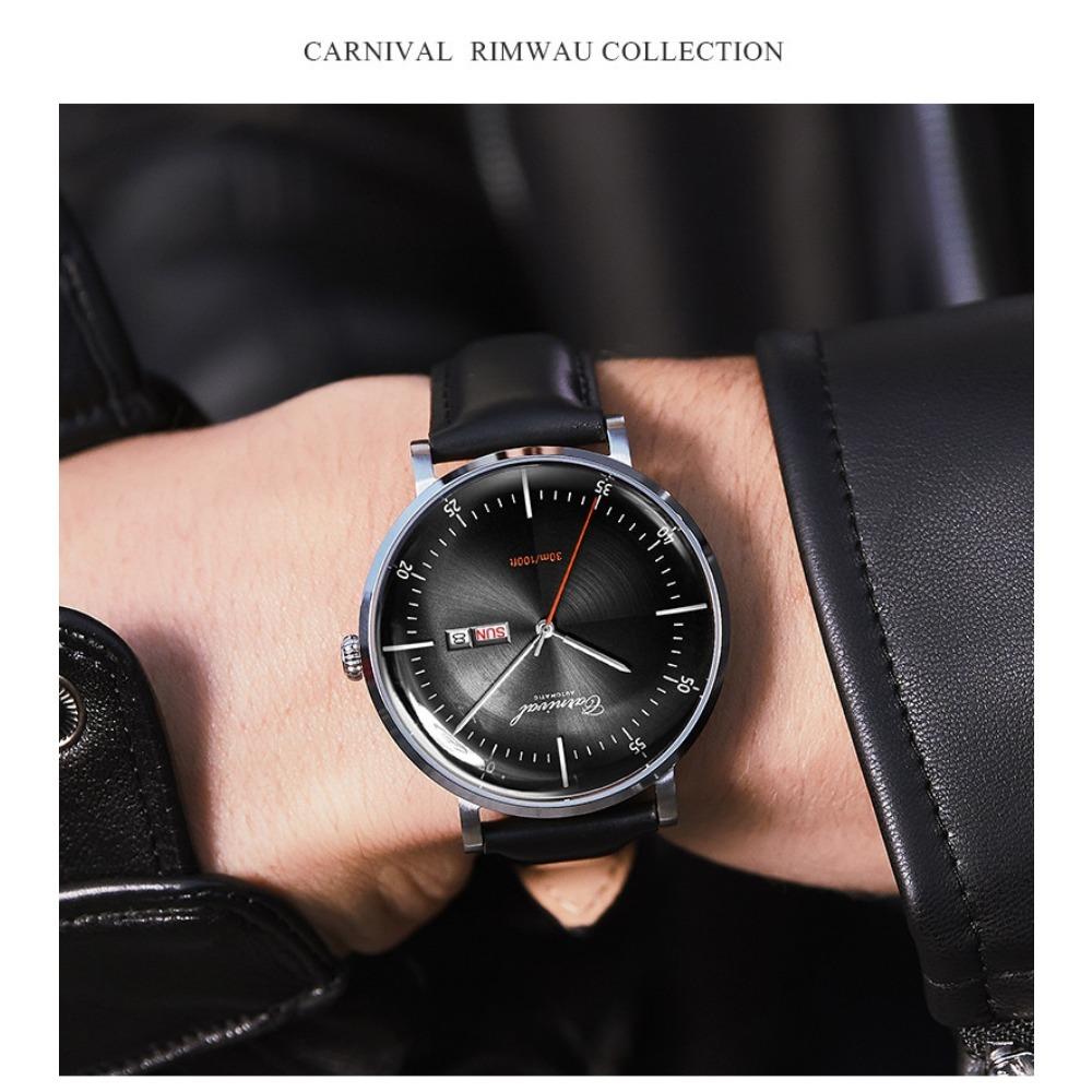 Carnival Marke 3D Gewölbtes Zifferblatt Luxus Automatikuhr für Mann Leder Wochentag Datum MIYOTA Mechanische Uhr Sport-Armbanduhr Männlich
