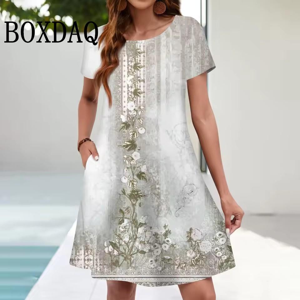 Printed Loose Plus Size Dresses 9XL Women Fashion Short Sleeve Casual Daily Wear Summer Dresses 2025 Trend Vestidos Para Mujer