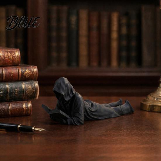 Reader Collectible Decor Black Robe Figurine 3D Printed Faceless Reading Man Modern Figurine Statue Lying Bookworm Sculpture for Home Office
