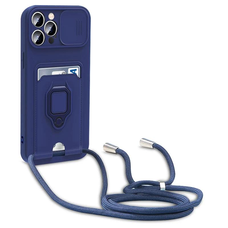 Роскошный мягкий силиконовый чехол-шнурок для ношения через плечо для iPhone 16 15 14 12 11 Pro Max 16e X XR 7 8 Plus с карманом для карт For iphone X&Case & Strap синий