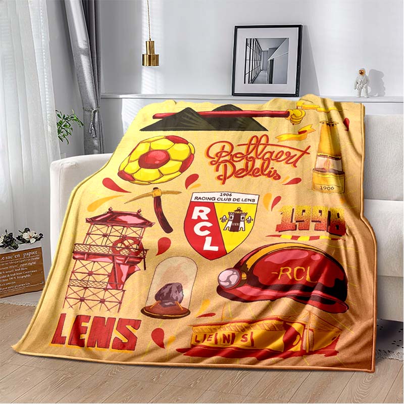 RC Lens Mining City Themed Flannel Blanket, Vintage Miner Helmet & Mine Shaft Print, Soft Warm Fleece Throw for Ligue 1 Football Fans Sofa Bed Decor