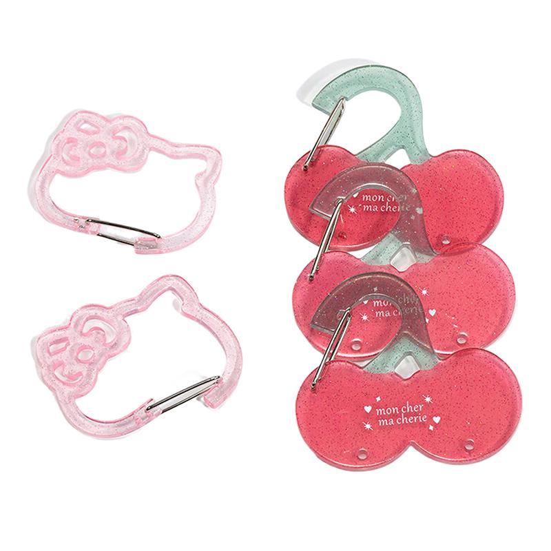 1 Piece Cute Transparent Acrylic Cat Leaf Cherry Hollow Out Climbing Buckle Keychain Sweet Doll Bag Pendant  Accessories