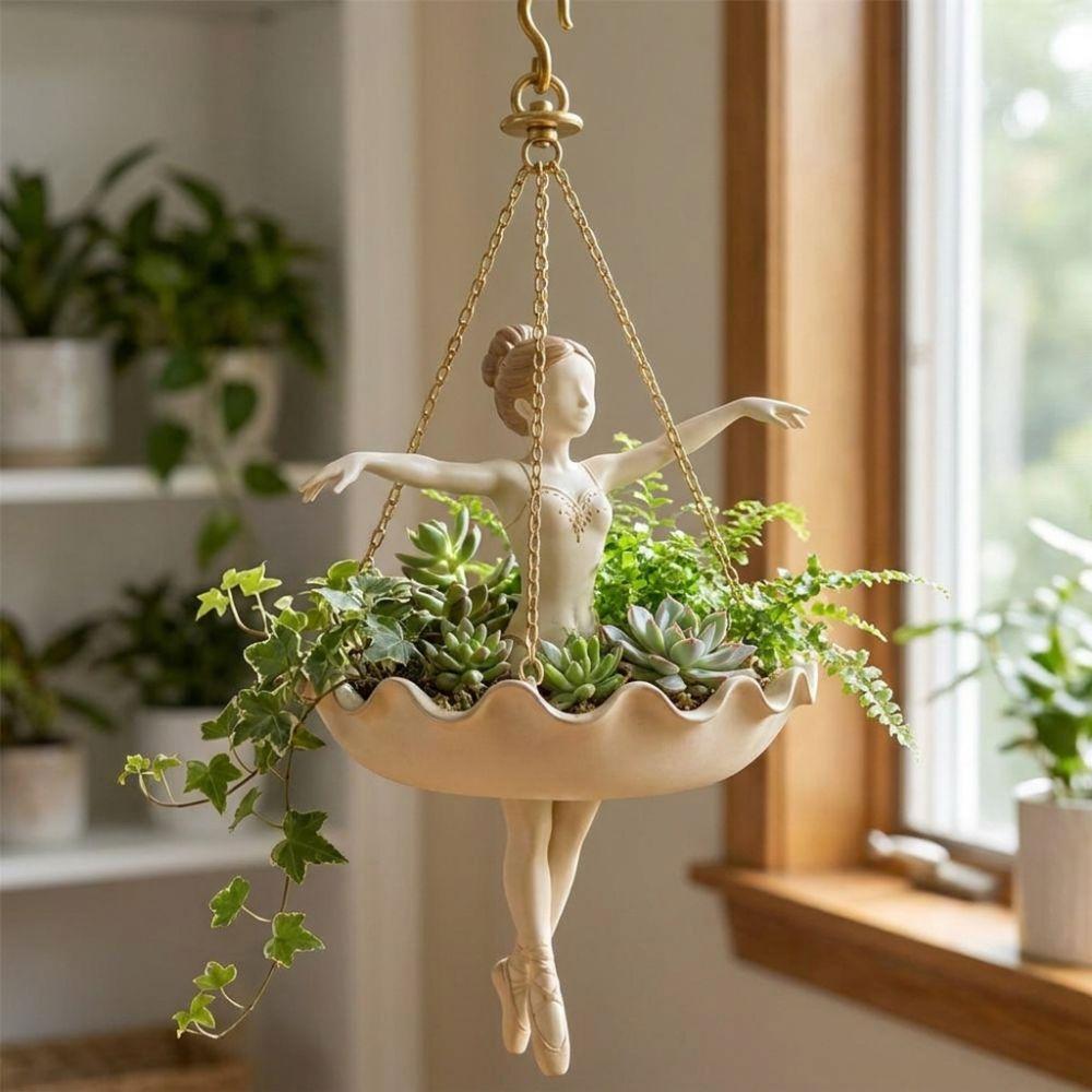 Elegante Ballerina Figur Fee Blumentopf Skurrile Mädchen Hängepflanzenkorb Außenbereich Garten