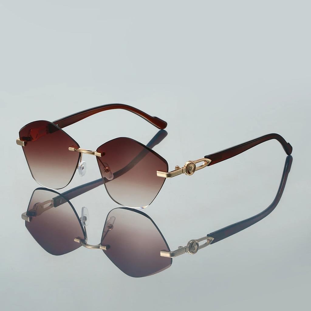 Rimless Polygon Sunglasses Women  New Chic Vintage Gradient Multi-color Casual Shades Trendy Brand Design Sun Glasses