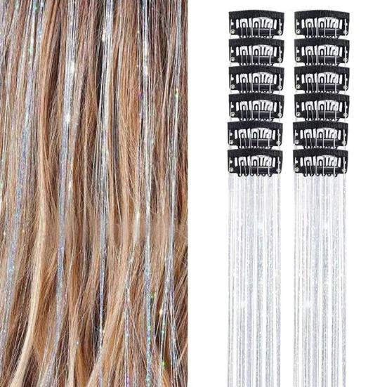 12 Stück Clip-in Metallic Extensions Tiefes Lila Glitzer Leicht 20 Zoll Lang Perücke Einfach Anzubringen Haarverlängerungen