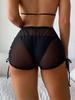 Drawstring Mesh High Waisted Swimming Trunks For Women