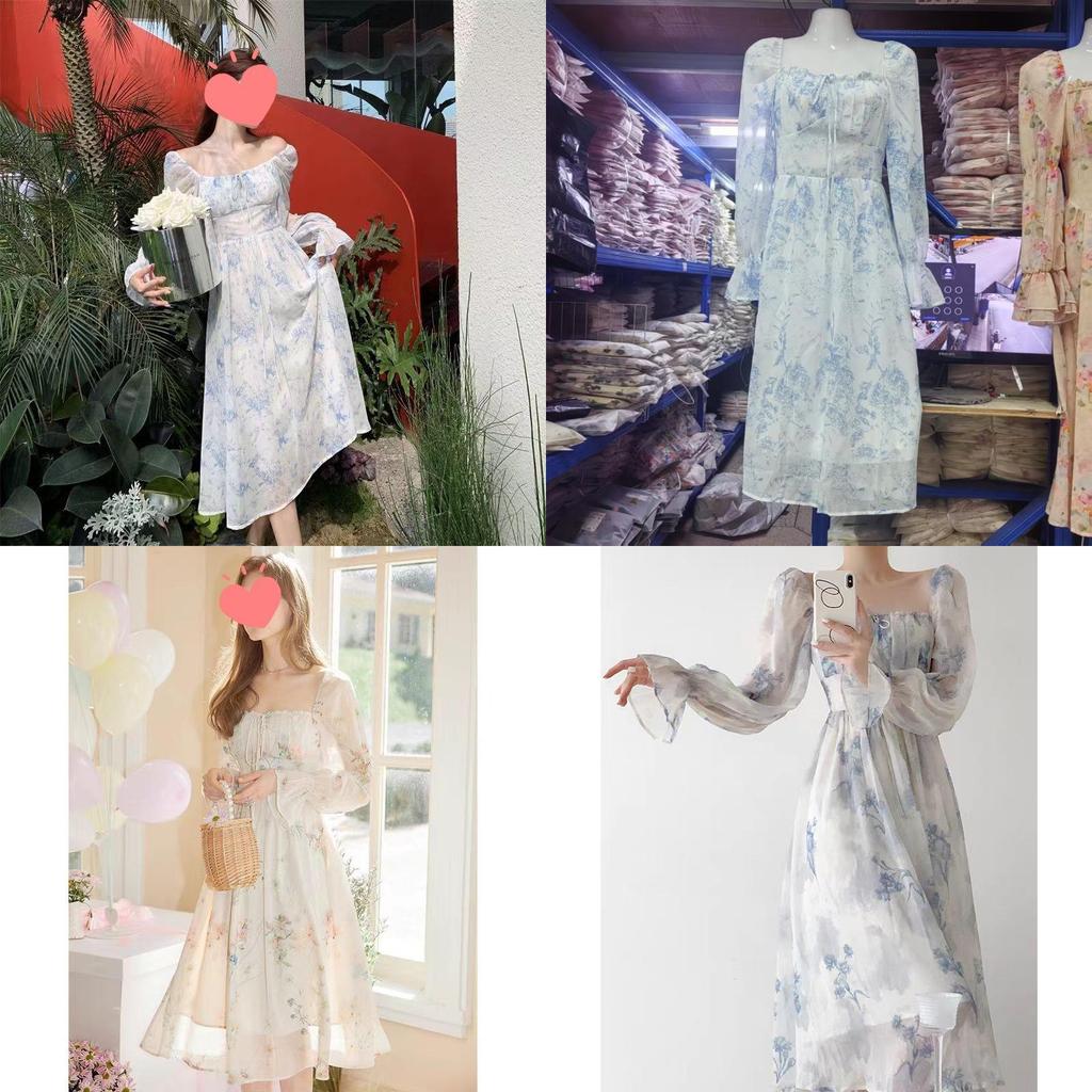 French Floral Dress Summer Dress With Recycled Cellulose Fabric For Elegant Vacation Wear