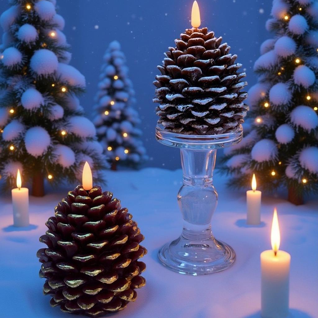 2er-Pack Weihnachten Flammenlose Tannenzapfen-Kerze Batteriebetrieben 3D Tannenzapfen Imitation Flammenlose Kerze für Heimparty-Dekoration