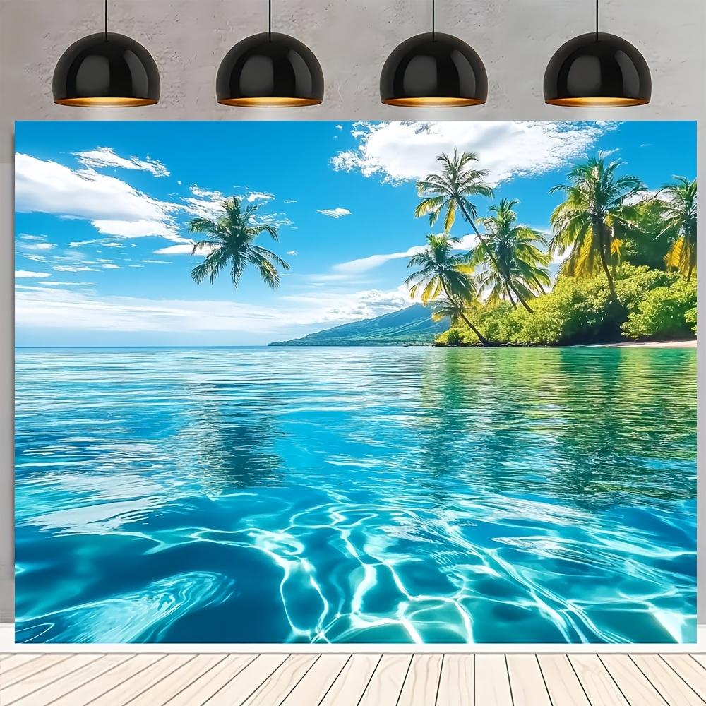 1 Piece of Beach-style Polyester Beach Scene Background Ocean Paradise with Palm Trees and Coconut Trees Party Decoration