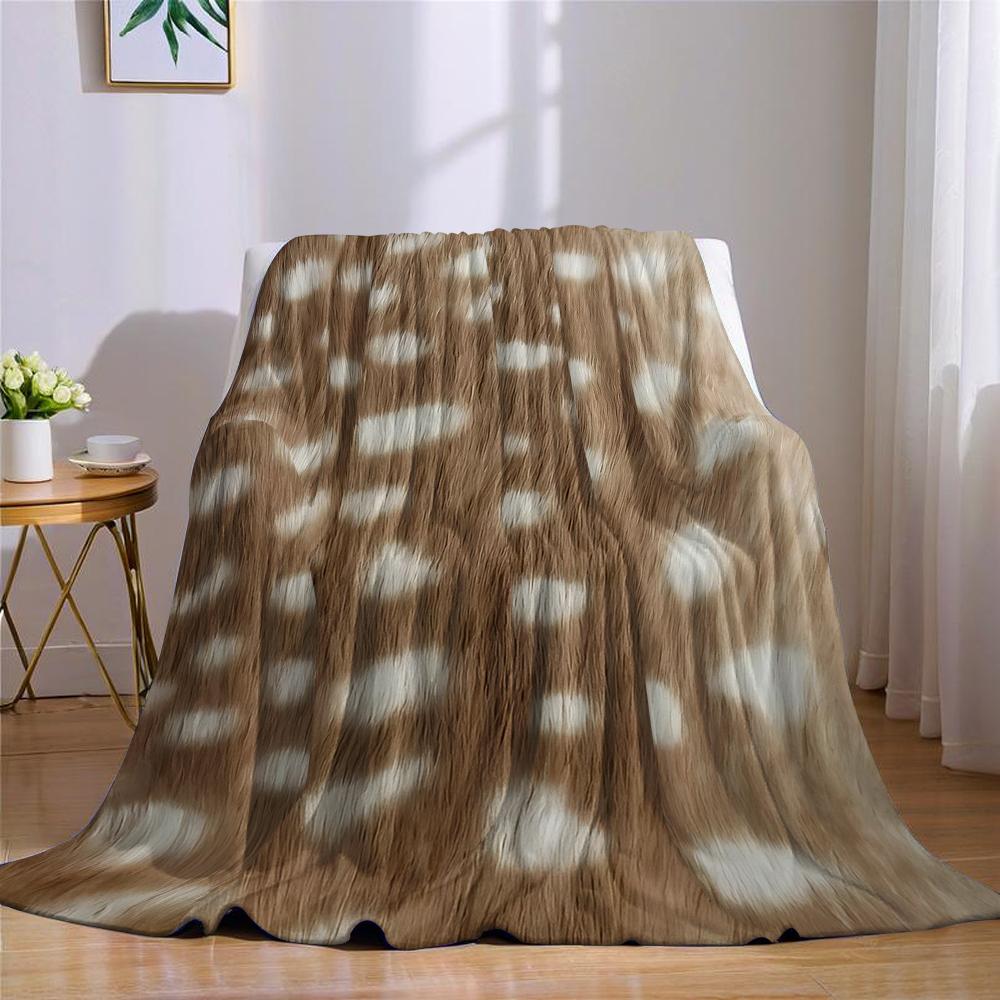 Deer Pattern Texture Flannel Blanket Warm Soft Halloween Christmas Couch Warm Cozy Decorative Decor Gift for All Season