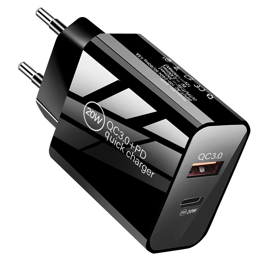 PD20W Fast Charger: Dual Port A+C QC3.0 Set for Apple 12, EU/US Plug Compatible