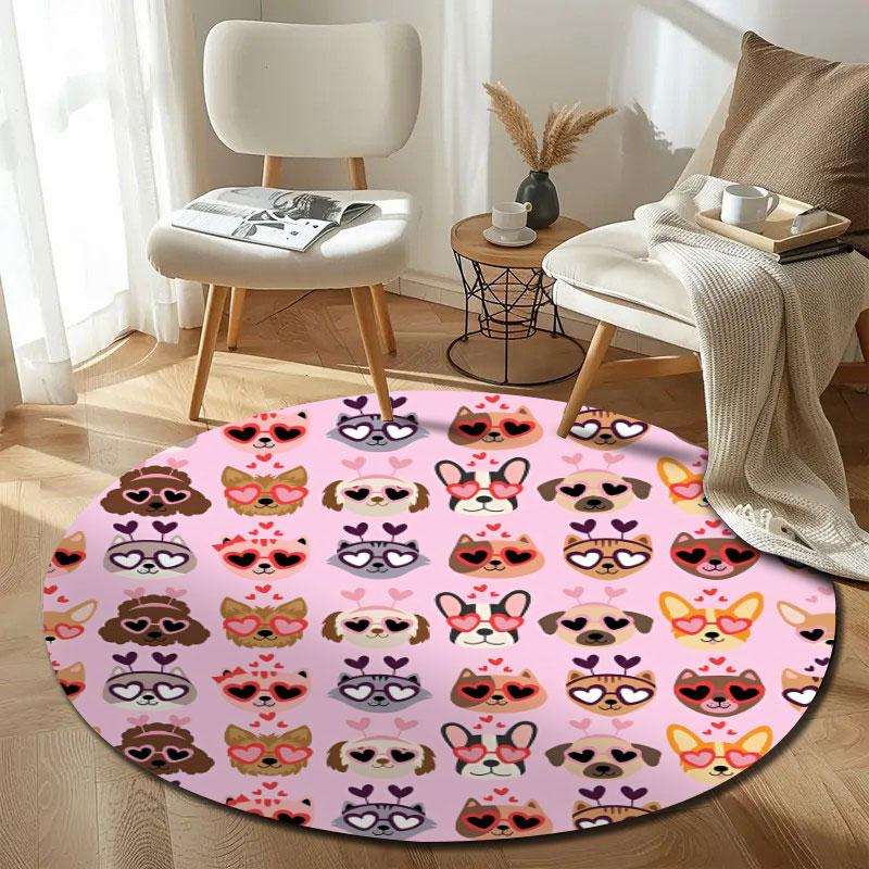 Serene Round Love Multicolor Floor Rug, Non-Slip Floor Mat for Nursery