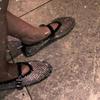 Fashion 2025 New Luxury Crystal Rhinestone Fishnet Ballet Flats Woman Brand Design Rivet Mesh Mary Jane Shoes Ladies Summer Loafers