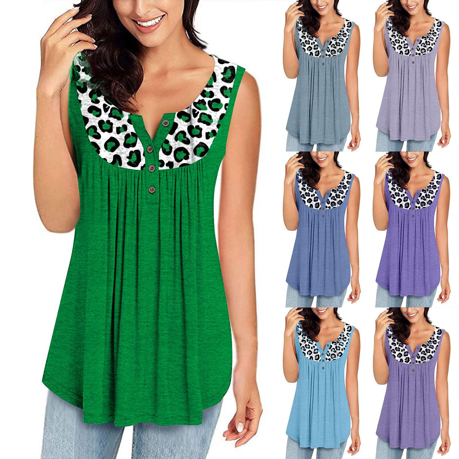 

Женская футболка без рукавов с леопардовым принтом и v-образным вырезом, топ (Кнопка скольжения)