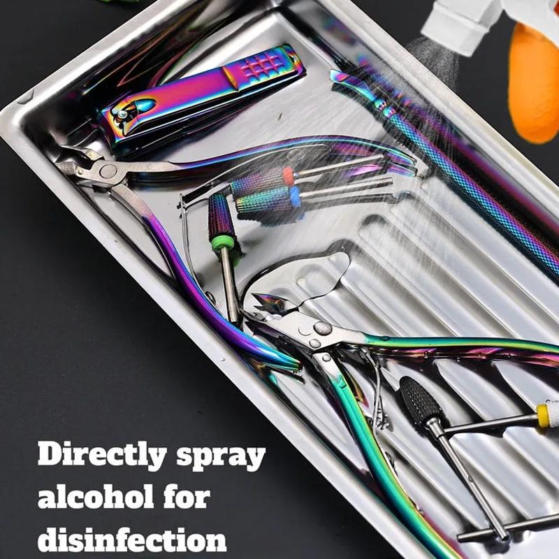 Stainless Steel Nail Art Tool Tray Sterilization Storage Cosmetic Tattoo Equipment Dental Surgery Metal Tray Manicure Organizer