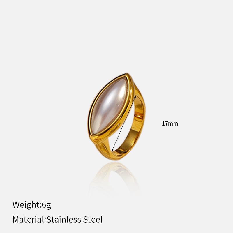 European and American light luxury retro ring tide inlaid large pearl wide-sided geometric simple personalized glossy ring spot