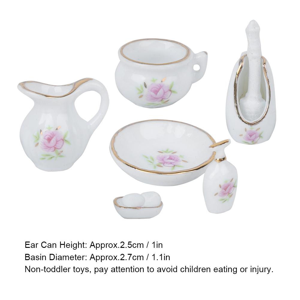 8Pcs 1:12 Miniature DIY Dollhouse Furniture Component Accessories Rose Bathroom PorcelainRose