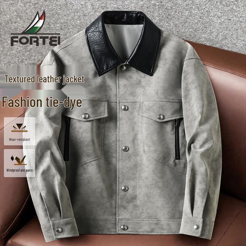 

Men s American Faux Leather Jacket with Tie-Dye Texture XL 52