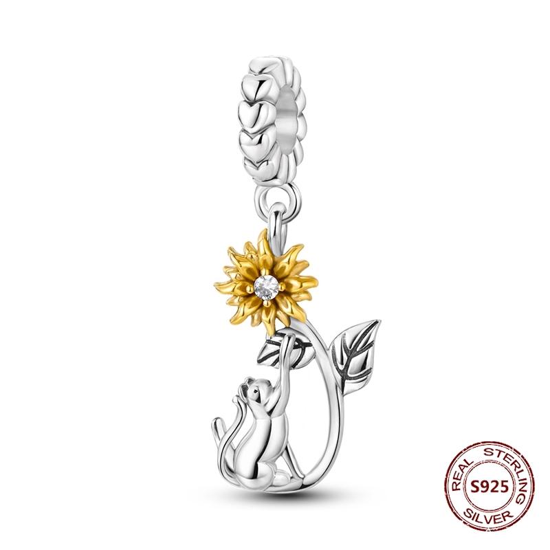 Copper Yellow Series Fashion Gold Sunflower Heart Charm Beads Fit Original Bracelet Party Diy Jewelry Gift