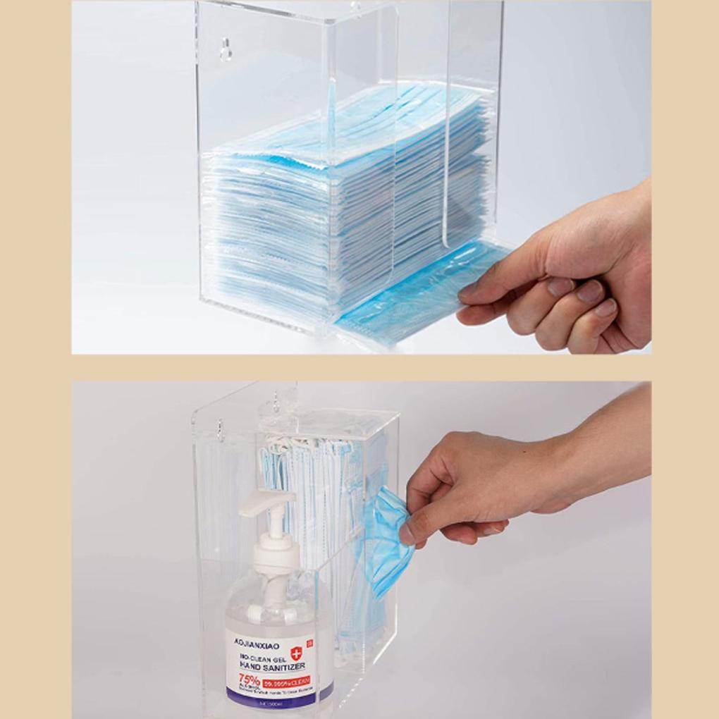 Acrylic Two Compartment Mask Dispenser Box With Hand Stand Transparent Hygiene Station