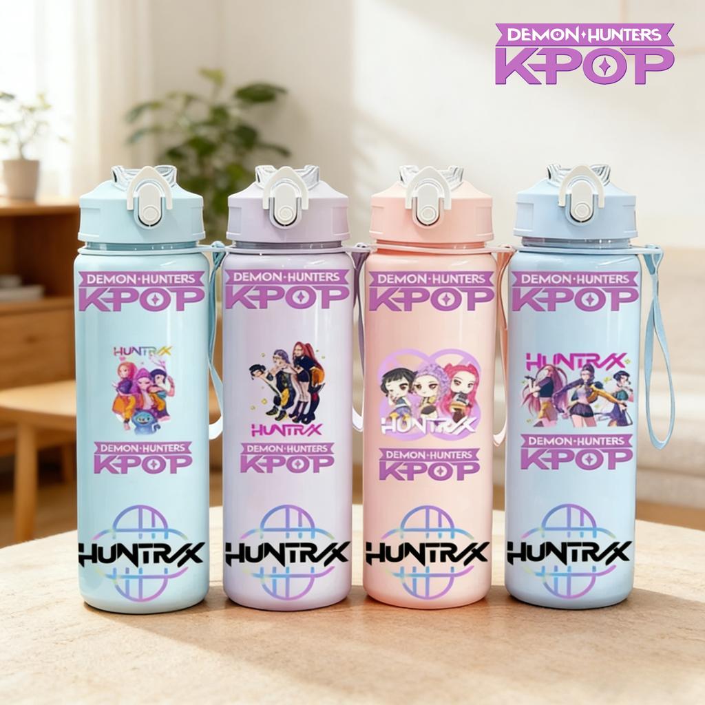 750ml KPop Demon Hunters Gradient Straw Water Bottle Portable High-Capacity Cup Easy-clean Reusable designed for Office School Outdoor