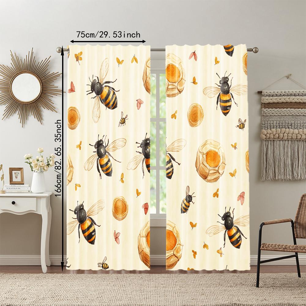 Set Of 2 Versatile Polyester Transparent Curtains Home Decoration Cartoon Bee Use Bedrooms Living Rooms Curtain For Sitting Room Made