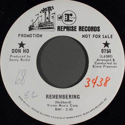 7inch Record DON HO - Remembering 0754PROMO Reprise Records 1968 Canada Pop Used